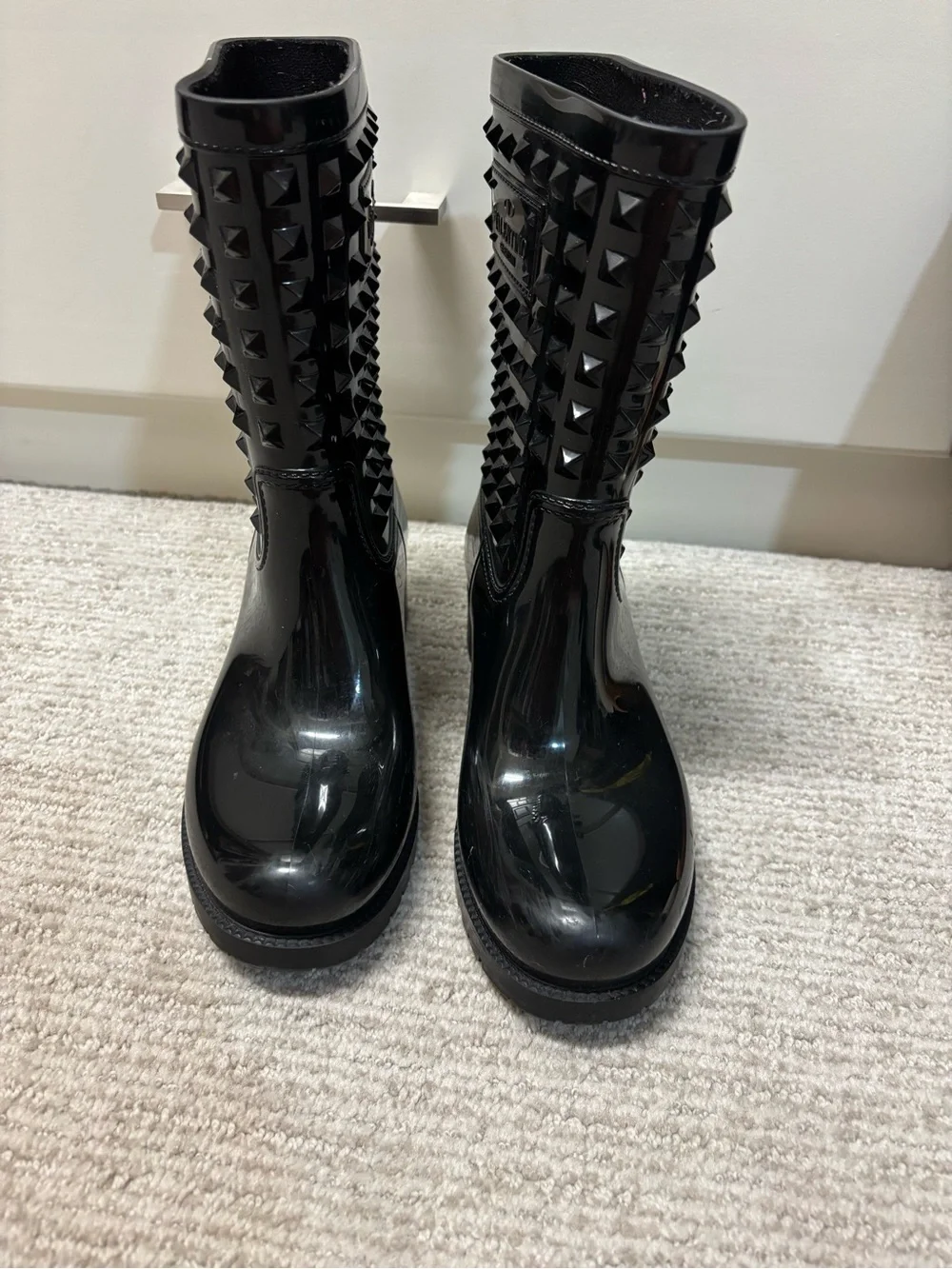 Valentino Black Studded Glossy Rain Boots